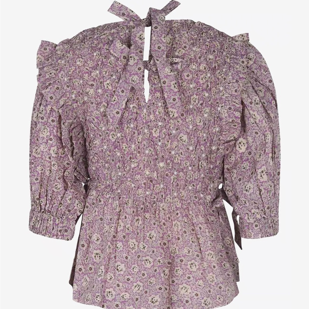 Sea New York Purple Floral Blouse with Back Bows – Size Medium